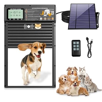 XRDZYXGS Smart Automatic Pet Door | Radar, Timer & Light Sensor Modes | Durable Aluminum, Weatherproof, Solar & USB Rechargeable | 24/7 Operation for Dogs & Cats (Black)