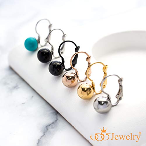 555Jewelry Womens Stainless Steel Bead Ball Round Shape Dangle Drop High Polish Minimal Minimalist Classic Fashion Jewelries Accessories Leverback Hoop Earrings Pair, Silver #TOP4