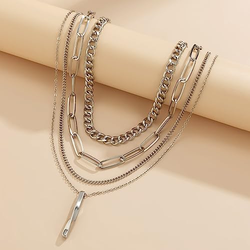 Silver Layered Necklaces Silver Chunky Layered Necklace for Women Trendy Dainty Chain Necklace Fashion Layer Necklace 5