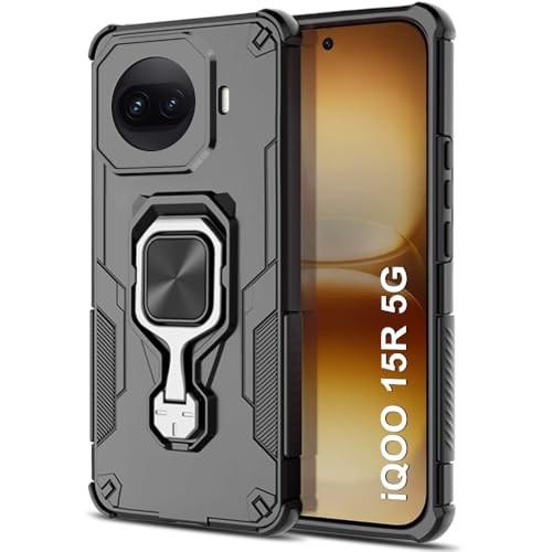Image of TheGiftKart Tough Armor Bumper Back Case Cover for iQOO 15R 5G | Ring Holder & Kickstand in-Built | 360 Degree Protection Back Case Cover for iQOO 15R 5G (PC & TPU, Black)