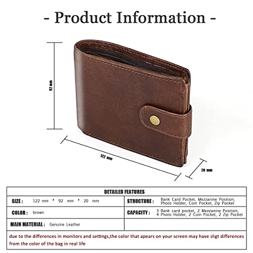 Genuine Leather Trifold Wallet for Men RFID Blocking Bifold with Coin Pocket Security Zipper Wallet Money Clip (brown)4
