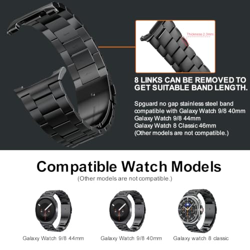 Image of SPGUARD Metal Band for Samsung Galaxy Watch 9 /8 40mm /44mm /8 Classic 46mm | Stainless Steel, No Gap Design, Business & Casual Style, for Wrist 6.3 inch-9.25 inch,Strap for Men Women, Not for Other Models