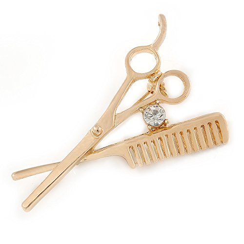 Preisvergleich Produktbild Gold Plated Hairdresser Scissors & Comb Brooch - 55mm L