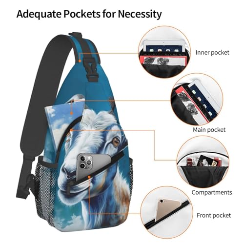 Bolso Sling Unisex con Estampado de Cabra Azul miniatura 3