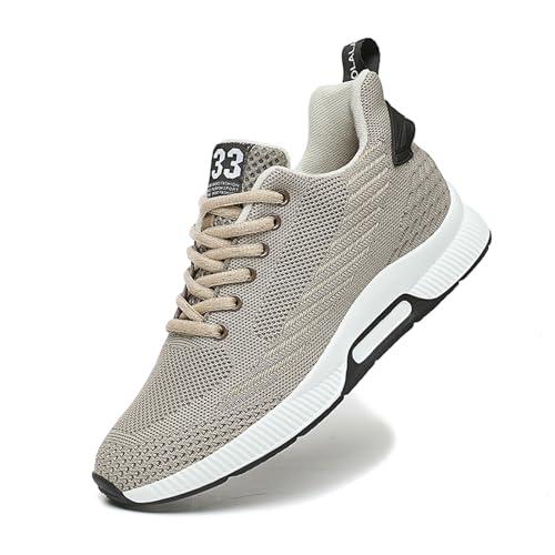 Men Elevator Sneakers Sports Shoes Invisible Height Increasing 2.28 Inches Taller Elevator Shoes Mesh Breathable Outdoor Casual Shoes Lace up Fashion Sneakers Beige