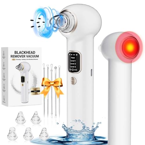 Pore Vacuum Blackhead Remover Kit - 5 Suction Heads & Extractor Tools, 3 Adjustable Suction Levels - Facial Pore Cleansing for Women&Men (White)