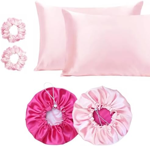 Kit Cetim Anti Frizz 2 Toucas Dupla Face + 2 Fronhas + 2 Xuxinhas...