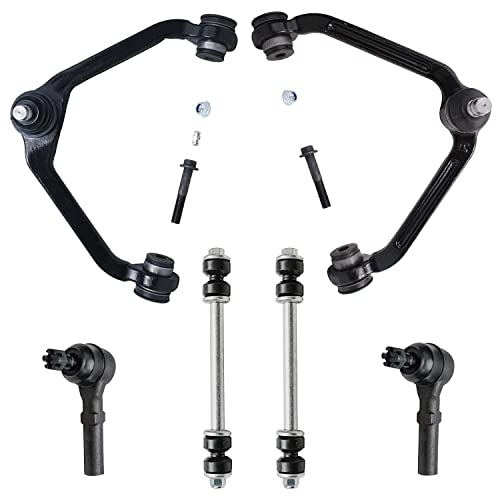 Image of Detroit Axle - Front Upper Control Arm w /ball Joints Outer Tie Rods Sway Bars Replacement for Ford Explorer Mountaineer 1-Piece Design with Torsion Bar - 6pc Set