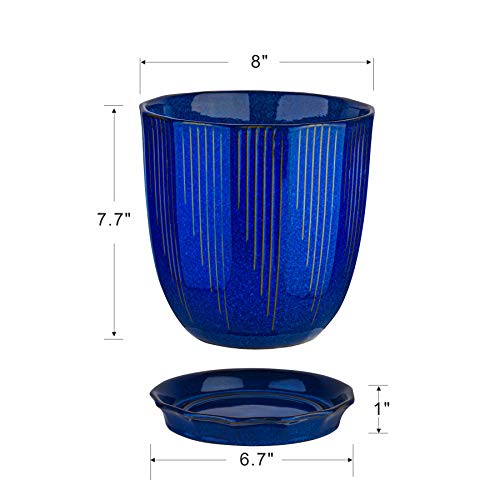 Adn Large Plant Pot Indoor Planters Ceramic Pot For Plants With Drainage Hole And Saucer For Flowers And Plants, Navy, 8 Inch #TOP1