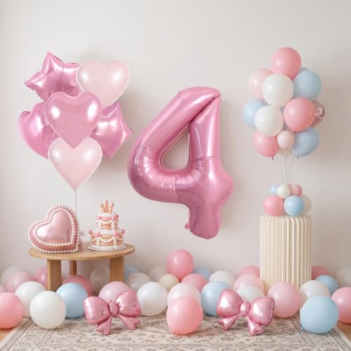 Image of TONIFUL 4th Birthday Balloons Kit 40 Inch Pink Large Number 4 Foil Balloon