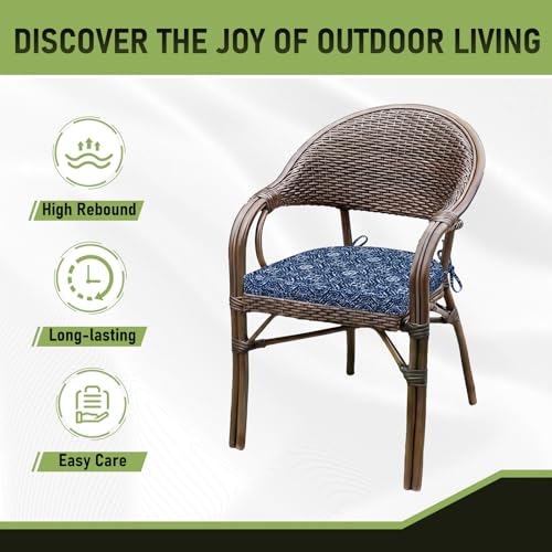 Image of Basic Beyond Outdoor Chair Cushions Set of 4, Outdoor Cushions for Patio Furniture, Water Resistant Patio Chair Cushions with 2 Ties, 17x16x2, Blue Circles