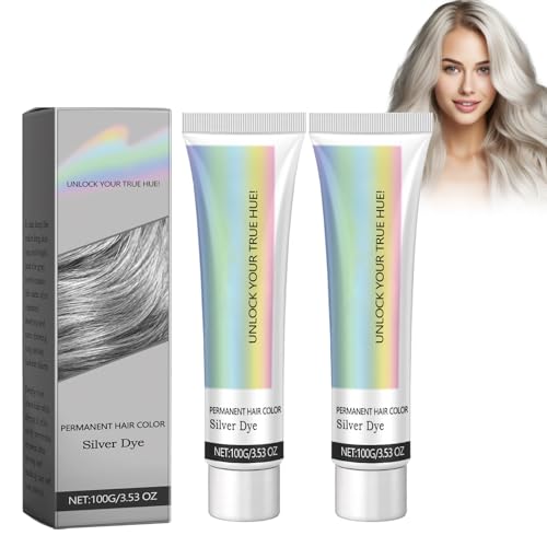Boxiatil Crema Colorante Temporal Para El Cabello - Crema Colorante Gris Para El Cabello, Crema Colorante Natural Para El Cabello Gris Plateado, Color Semipermanente Plateado, 2 Piezas