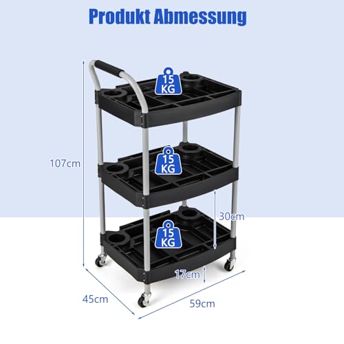 Carro de Herramientas de 3 Niveles, Móvil con Asa, Ranura de Almacenamiento, Ruedas Universales, Organizador Resistente para Garaje, Barbería, Salón de Belleza, Taller - Imagen 6