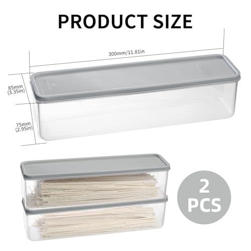 2 x Spaghetti Aufbewahrungsbox mit Deckel Küche, Schmale Pastabehälter Nudelbehälter, Stapelbar Luftdichte Vorratsdosen für Cornflakes Behälter Nudeln Müsli Spender, Kühlschrank Organizer mit Deckel