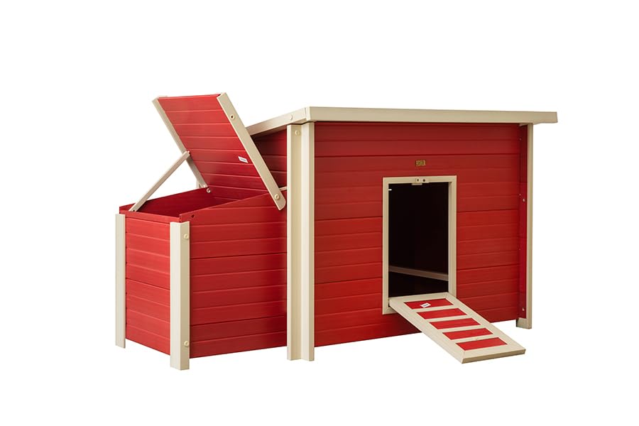 Gallinero Dallas para Exterior - Capacidad 4-6 gallinas - ECOFLEX Material sostenible y Duradero. Fácil Montaje. (Rojo)