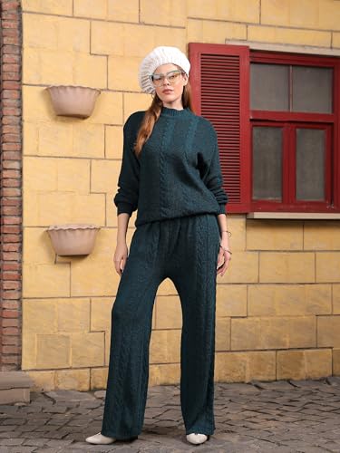 Image of Kvetoo Woolen High Neck Sweater With Pajama Tracksuit For Women Winter Wear Co-ord Set