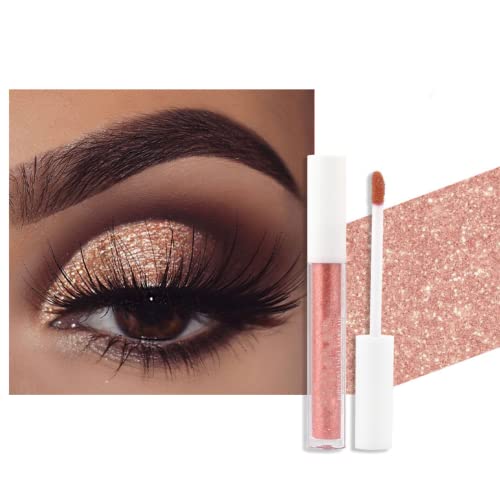 Liquid Glitter Eyeshadow, Eye Makeup, Sparkling Eye Shadow, Liquid Shimmer Eyeshadow, Face Glitter, Cream Eyeshadow, Liquid Highlighter Waterproof Not Greasy, Metallic Eyeshadow, Rose Brown #TOP6