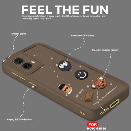 Image of AESTMO Back Case Cover for Motorola Moto G85 5G Back Cover | Cute Fun Cartoon 3D Ball | Coffee Silicone Case | Full Body Protection | Camera Protection Back Cover for Motorola Moto G85 (Brown) | Back Cover