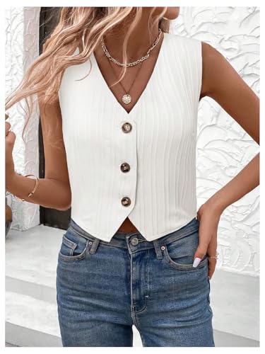 GORGLITTER Women's Button Down Vest Sleeveless V Neck Cropped Cardigan Tops Dressy Business Casual Work Outfits4