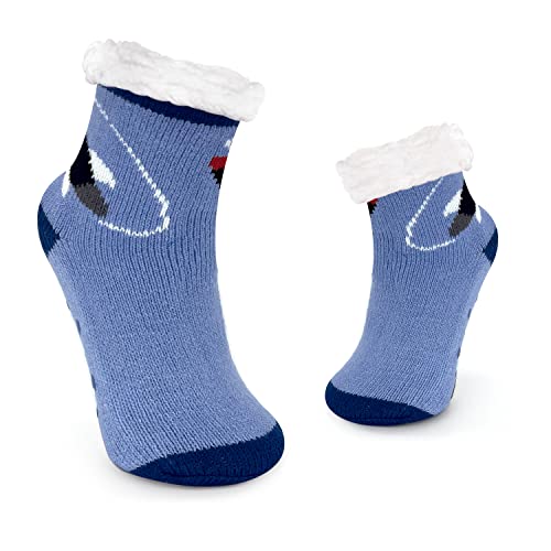JOMIX Chaussons Chaussettes pour Filles Garçons Chaussettes de Noël Chaussette Antiderapante Douces et Confortables en Polaire Hiver ( Bleu, 32_35 ) Cover