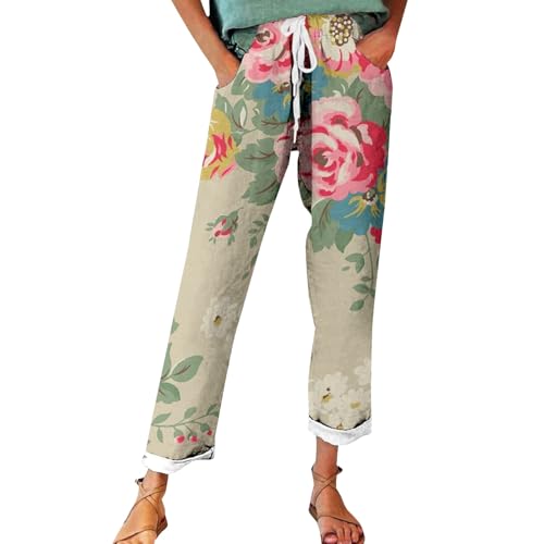 Pantalon en lin femme fluide anti transpiration avec ceinture élastique