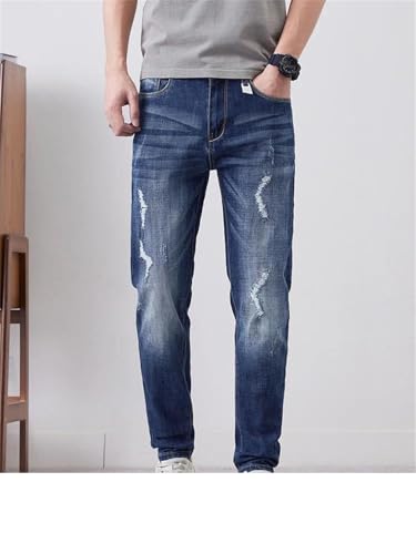 Men's Ripped Stretch Jeans Hip-Hop Trousers Slim Little Feet Distress Denim Pants4