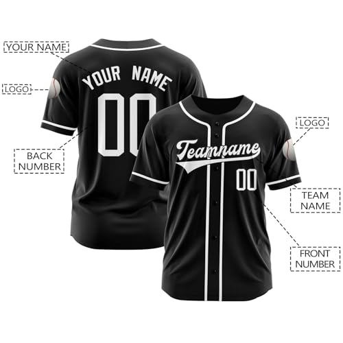 Personalizado béisbol impreso nombre número personalizar camisetas deportivas para hombres mujeres, Negro , L
