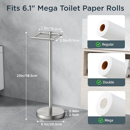Image of FORIOUS Toilet Paper Holder Wall Mount, Stainless Steel Rustproof Double Post Pivoting Tissue Roll Holder for Bathroom, Commercial Toilet Paper Dispenser Toilet Paper Holder Stand, Brushed Nickel
