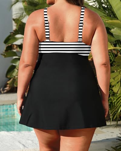 Daci Plus Size Two Piece Swimsuits for Women Flowy Tankini Swim Dress with Short Bathing Suits2
