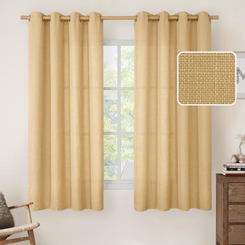 Image of LAMIT Faux Linen Curtains for Bedroom, Grommet Thick Linen Drapes Light Filtering Privacy Sheer Window Burlap Curtains for Living Room, Set of 2 Panels (52 x 63 Inch, Caramel Brown)