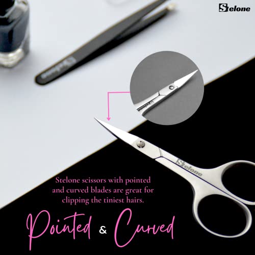 Stelone Cuticle Scissors, Eyebrow Scissors For Women, Stainless Steel Curved Blade Little Manicure Scissors, Brow Scissors & Cosmetic Scissors For Facial Hair & Eyelash Trimming - Best Makeup Scissors #TOP5