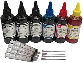 BVH Direct 6 x 100ml Black Cyan Magenta Yellow Bottled Compatible with HP, Canon, Brother, LEXMARK and epson Ink Refillable Ciss Cartridge Sytems Includes Blunt Needle and Syringe for Refilling