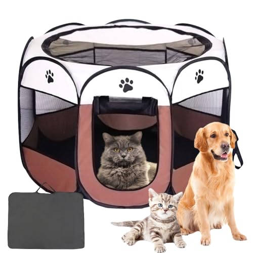 LUFEIS Box Pieghevole Per Animali Domestici, Box Per Cuccioli Per Interni Ed Esterni, Impermeabile Recinto Per Cani, Portatile Recinti Gioco Per Cani, Per Canis,Gatti,Conigli,Piccoli Animali (Marrone)