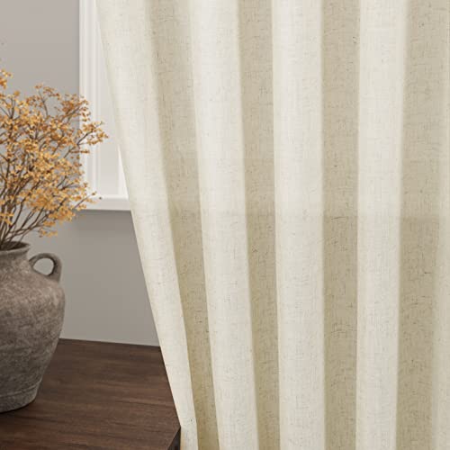 Beige Flax Linen Curtains 84 Inches Long For Living Room 2 Panel Tan Burlap Textured Linen Drapes Semi Sheer Privacy Window Curtain Vintage Country Rustic Farmhouse Drop Cloth Curtain For Dinning Room #TOP1