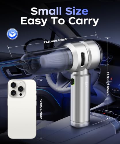 Image of VNOST Car Vacuum,3 Suction Modes,Portable Mini Cordless Cleaner with 50000pa Suction Power,Type-C Charge,Handheld Vacuum for Home,Car,Birthday Gifts for Men Dad(Silver)