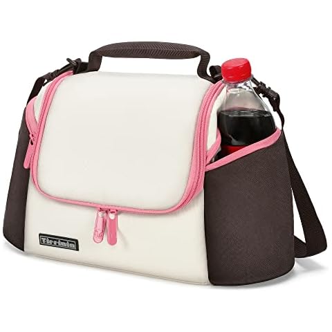 Insulated Lunch Bag Women Men, Leakproof Large Reusable Lunch Cooler Bag with with Shoulder Strap for Adult& Kids, Suitable for Work Picnic Camping Beach Travel, Cream/Brown Pockets Cover
