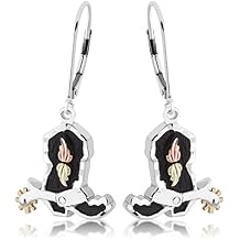 Cowboy Boot Earrings, Sterling Silver, 12k Green and Rose Black Hills Gold, Leverback