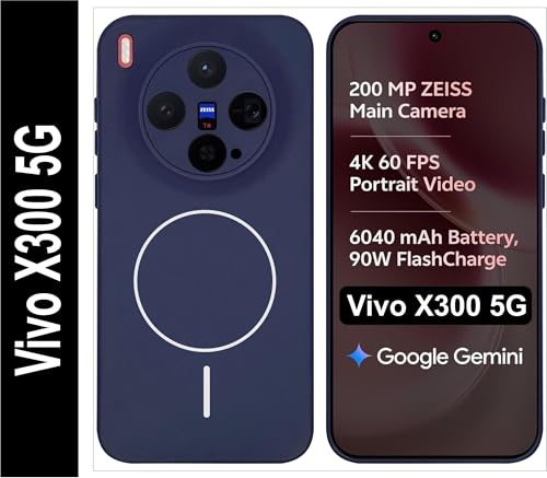 Image of Silicone Back Cover Case for Vivo X300 5G | Soft Micro-Fibre Lining Inside | Magsafe Print On Back Side Camera Protection Bump | Shockproof Back Cover Case for Vivo X300 5G (Blue)