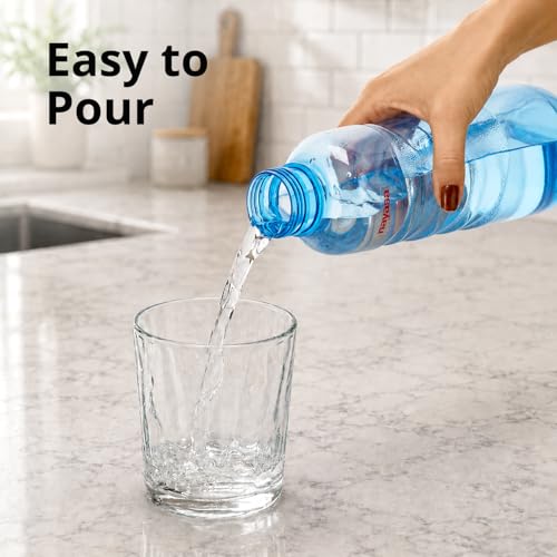 Image of Nayasa Revello 1000 ML Pet Plastic Fridge Water Bottles Set of 6 | BPA Free | Leak Proof | Airtight Lid | Blue