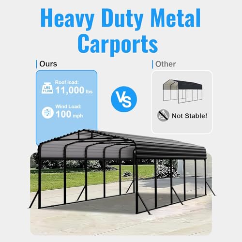 Image of 12x25FT Metal Carport, Extended Heavy Duty Carport with Reinforced Frame & Side Support Poles for All-Weather, Large Car Port for Pickup Trucks, Boats, Cars & Tractors