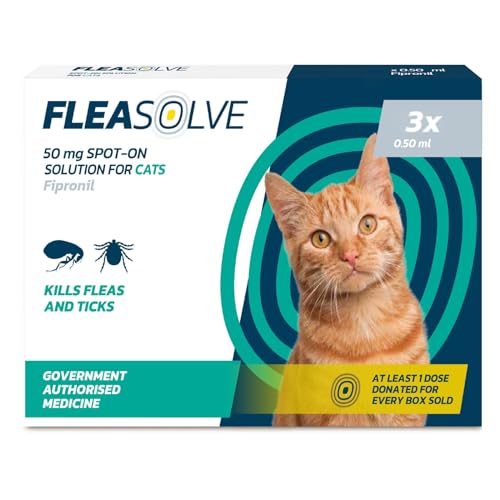 FleaSolve x 3 - Flea & Tick Treatment for Cats - Spot On Flea and Tick Treatment for Cats and Kittens Over 1 kg - 3 Pipettes