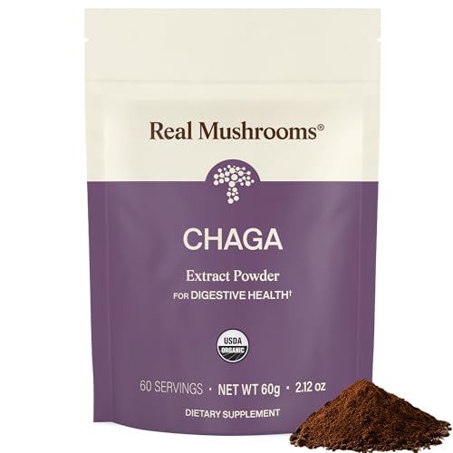 Real Mushrooms Chaga Mushroom Powder Organic Chaga Extract from Fruiting Body for Daily Wellness & Energy Support Vegan Non-GMO 60 Servings Mushroom Supplement