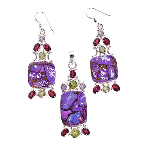 Juego de joyas de múltiples piedras preciosas plata de ley collar aretes joyería de boda