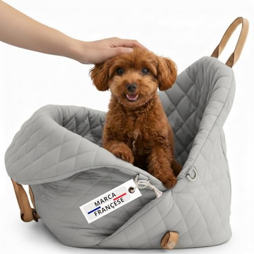 Borsa per cani piccola taglia, trasportino per cani auto, borsa per chihuahua, trasportino per gatti, trasportino cane auto 5 kg, borsa porta cane (Grigio, Media)