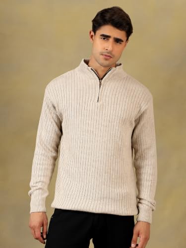 Image of Kvetoo Men High Neck Zipper Full Sleeve Woolen Winter Sweater