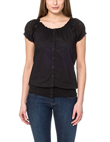 Berydale Blusa de manga corta de mujer, con bordado inglés, Negro, 36