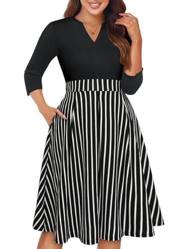 Image of YATHON Womens Elegant Print Notched Neck Slant Pocket Pleated Hem Casual A-Line Dress