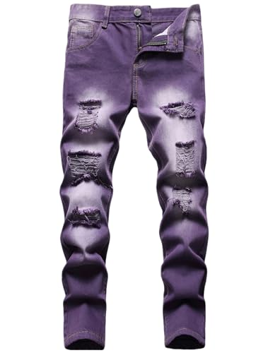 Boy's Skinny Fit Comfy Jeans Ripped Destroyed Distressed Stylish Slim Washed Denim Jeans Pants
