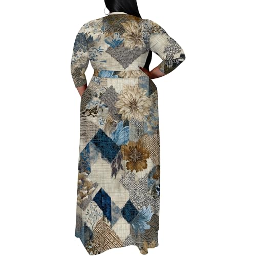 Image of SUZONANA Plus Size Maxi Dresses for Curcy Women Casual Loose 3 /4 Sleeve Long Dress with Belt