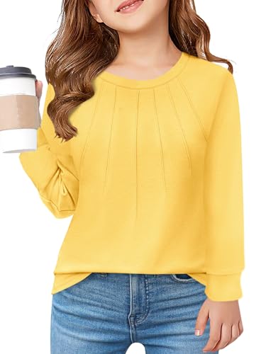 Haloumoning Girls Pleated Long Sleeve Shirts Fashion Dressy Tunic Tops Blouses 5-14 Years
